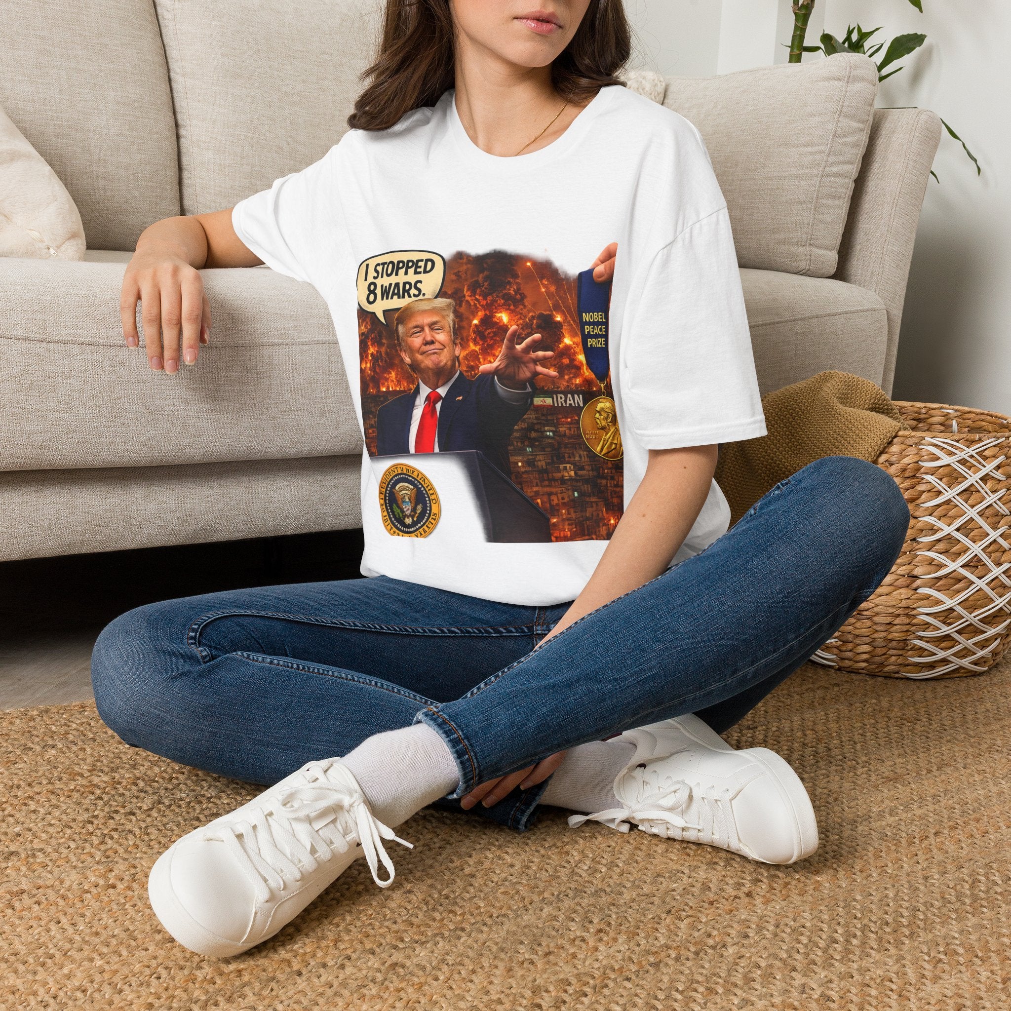 Political Graphic T-Shirt — "I Stopped 8 Wars" Protest Tee