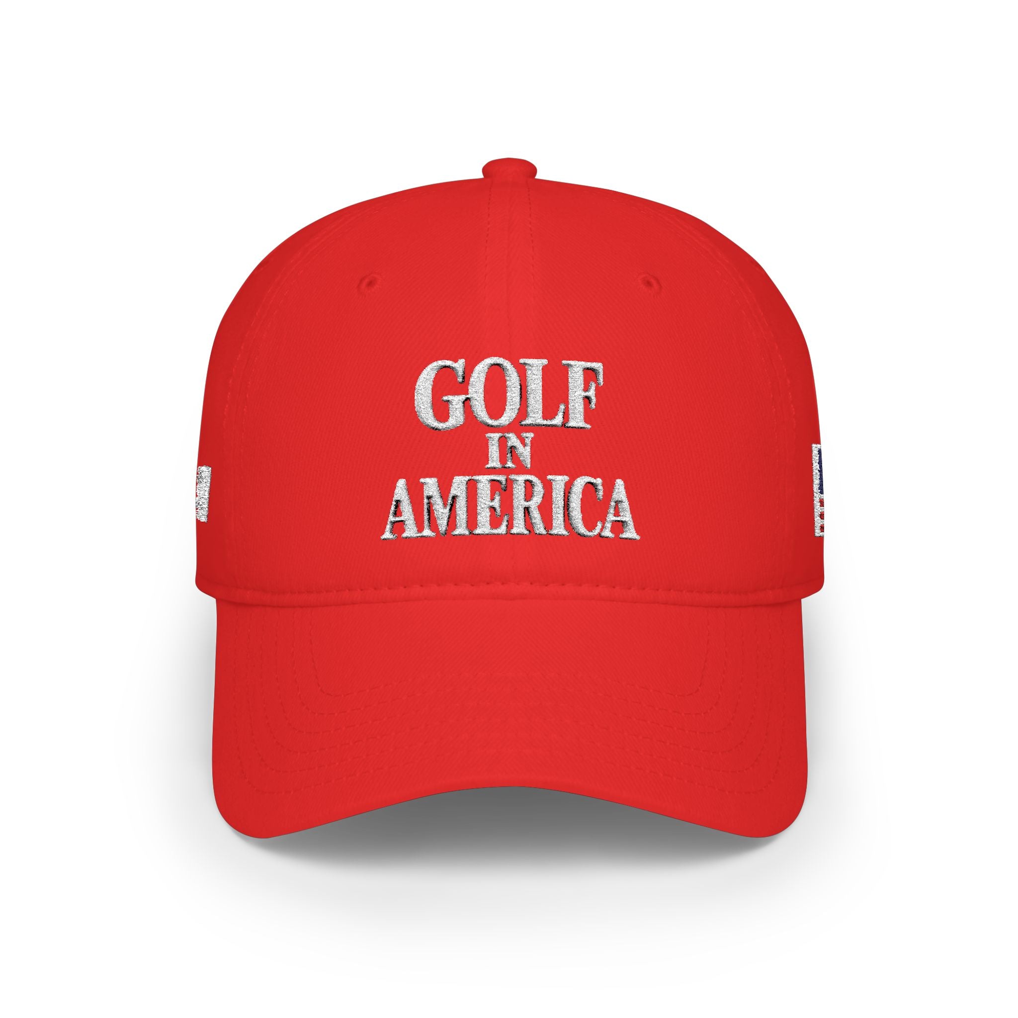Golf in America Baseball Cap — Patriotic Red Low-Profile Golf Hat