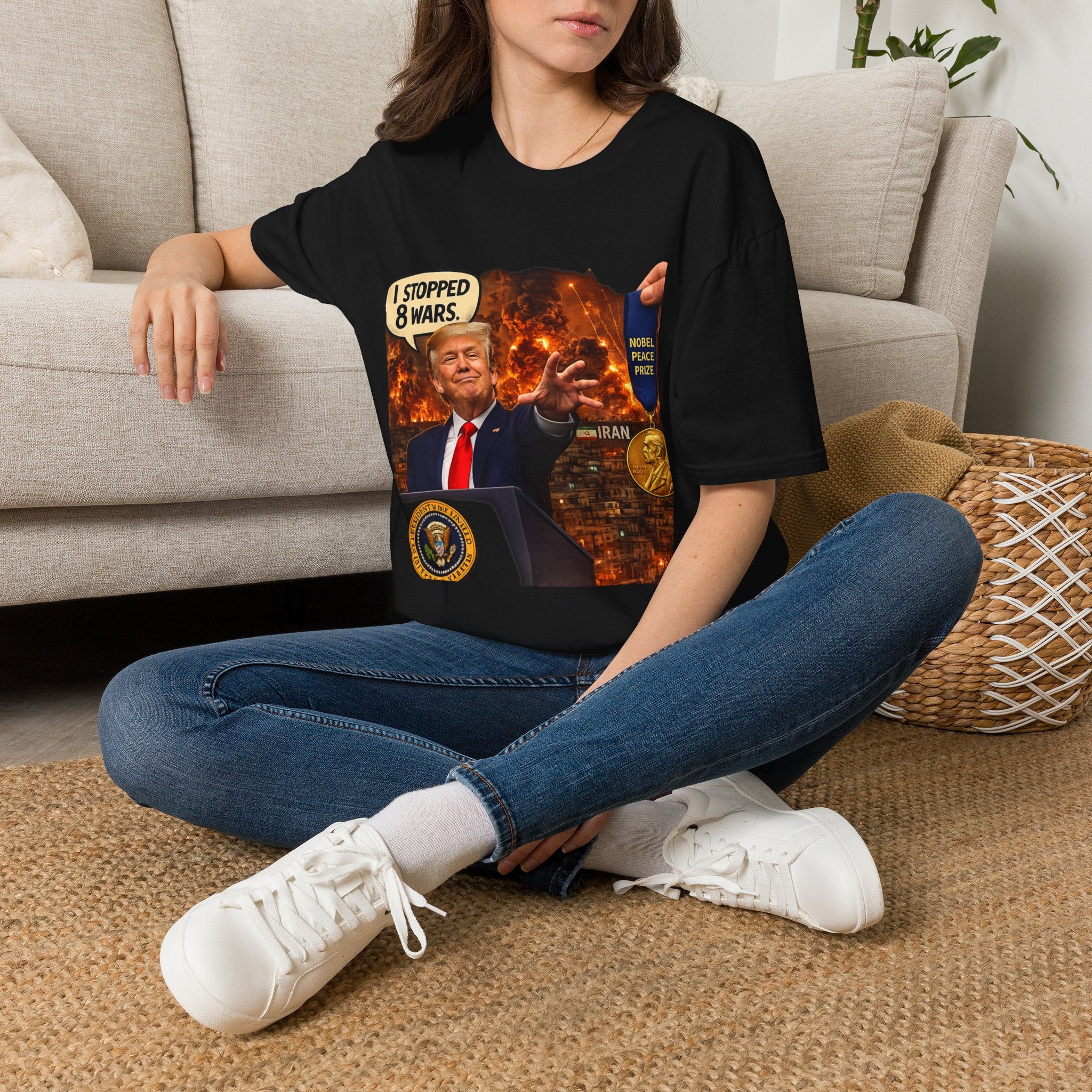Political Graphic T-Shirt — "I Stopped 8 Wars" Protest Tee