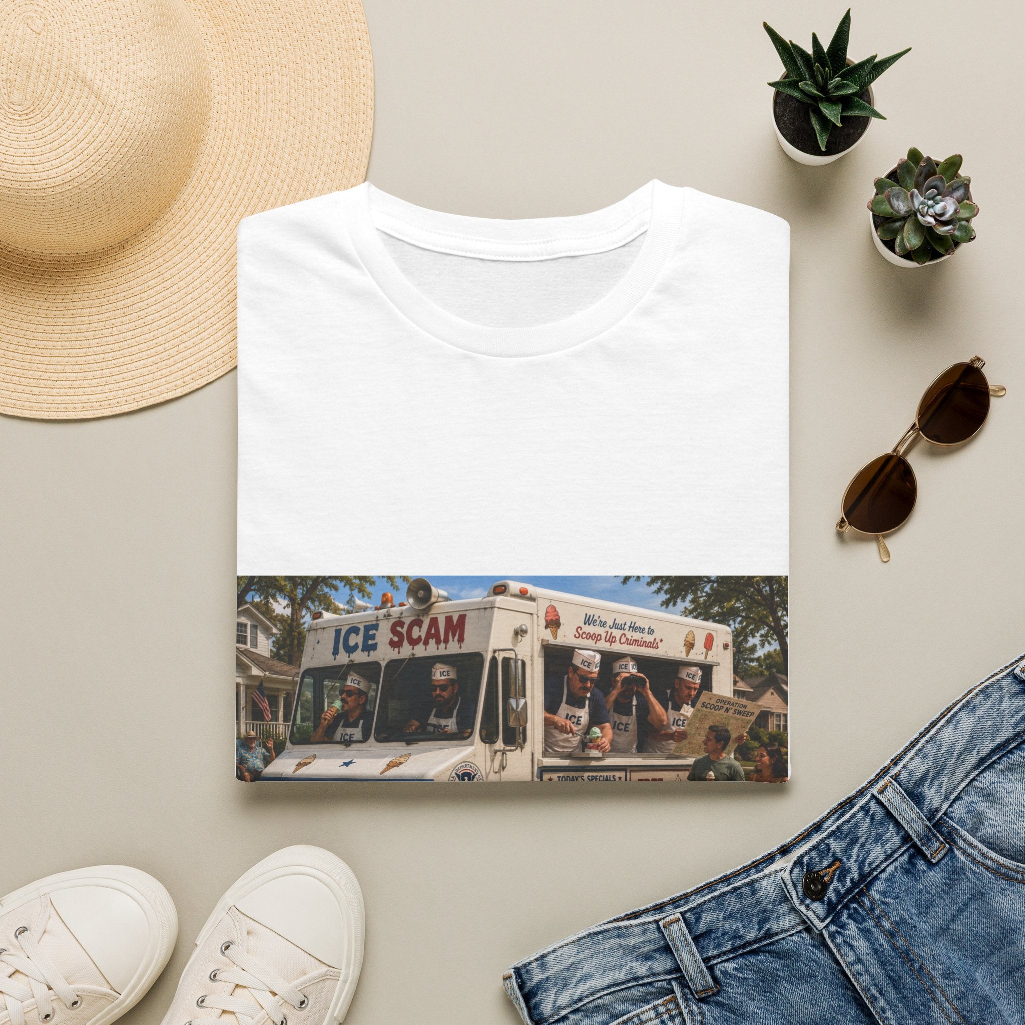 ICE SCAM Shirt | Funny Political Satire Ice Cream Truck Graphic Tee | Unisex Vintage Style T-Shirt