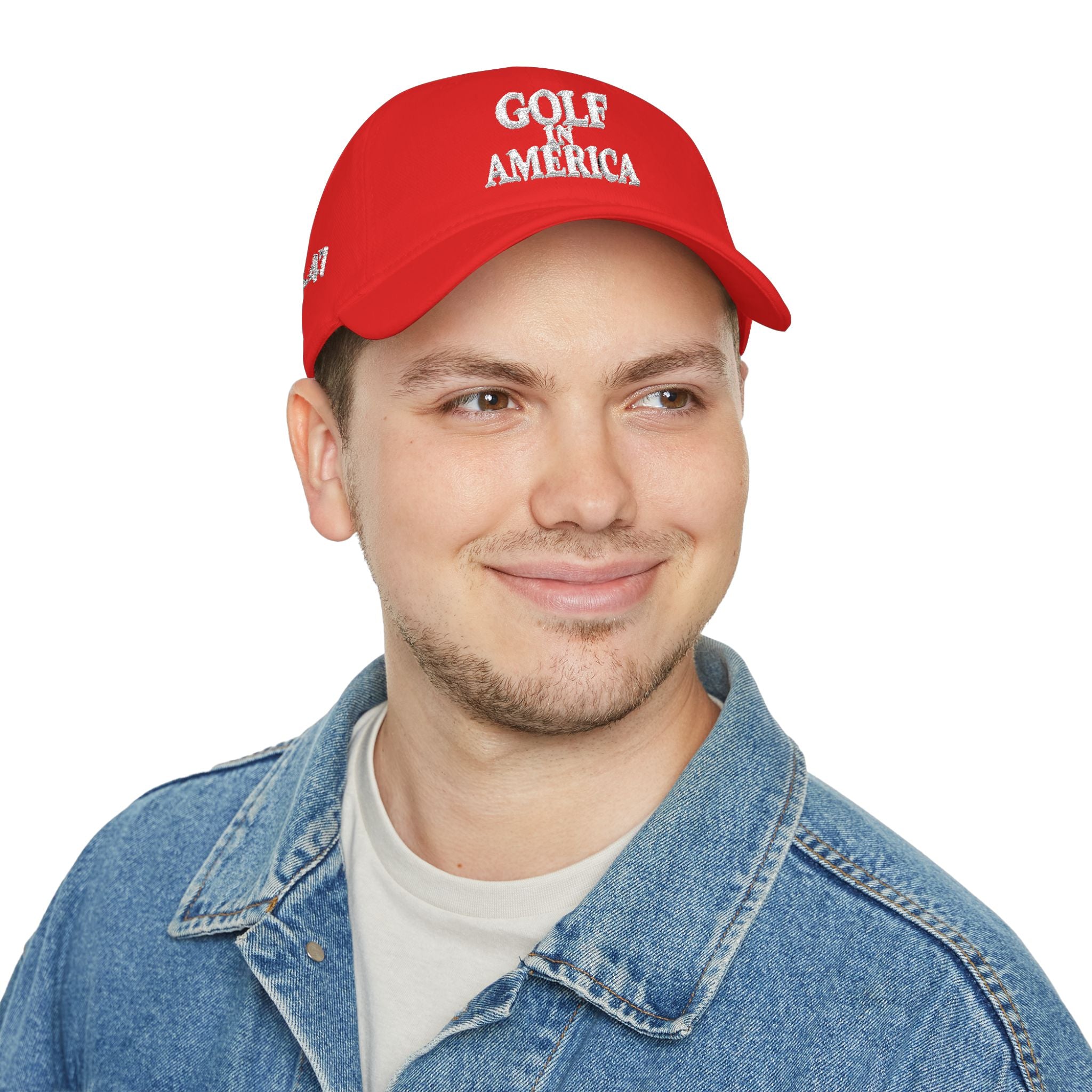 Golf in America Baseball Cap — Patriotic Red Low-Profile Golf Hat