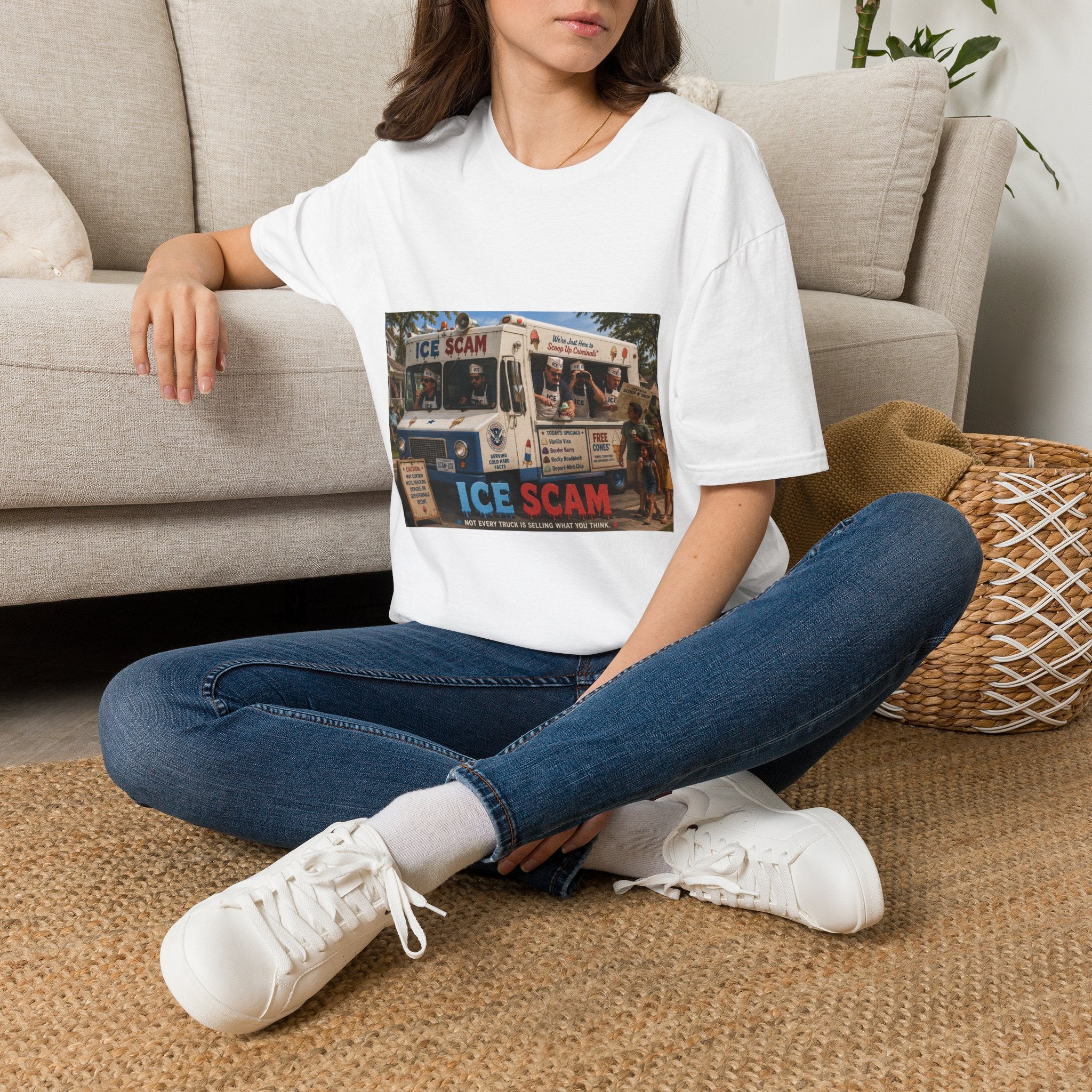ICE SCAM Shirt | Funny Political Satire Ice Cream Truck Graphic Tee | Unisex Vintage Style T-Shirt