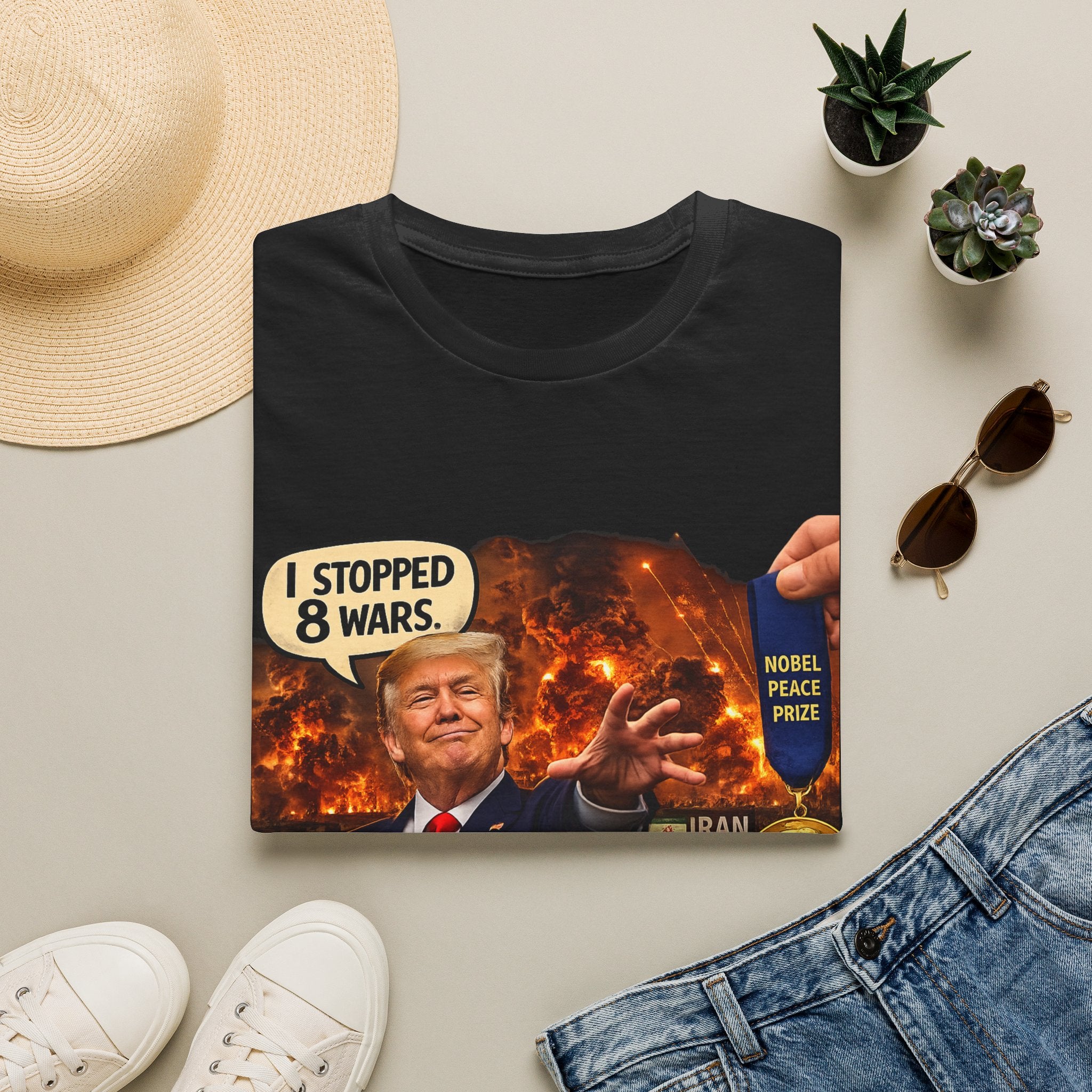 Political Graphic T-Shirt — "I Stopped 8 Wars" Protest Tee