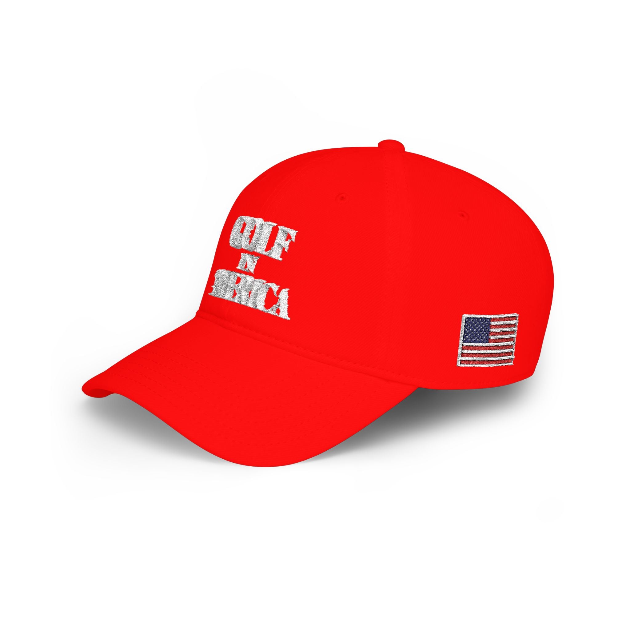 Golf in America Baseball Cap — Patriotic Red Low-Profile Golf Hat