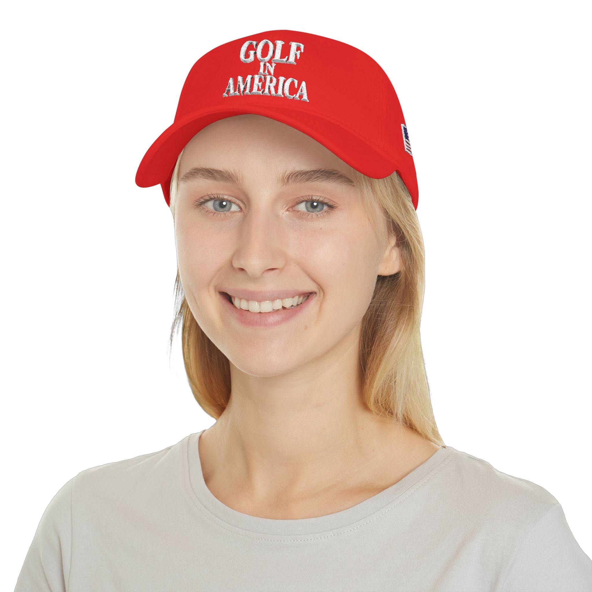 Golf in America Baseball Cap — Patriotic Red Low-Profile Golf Hat