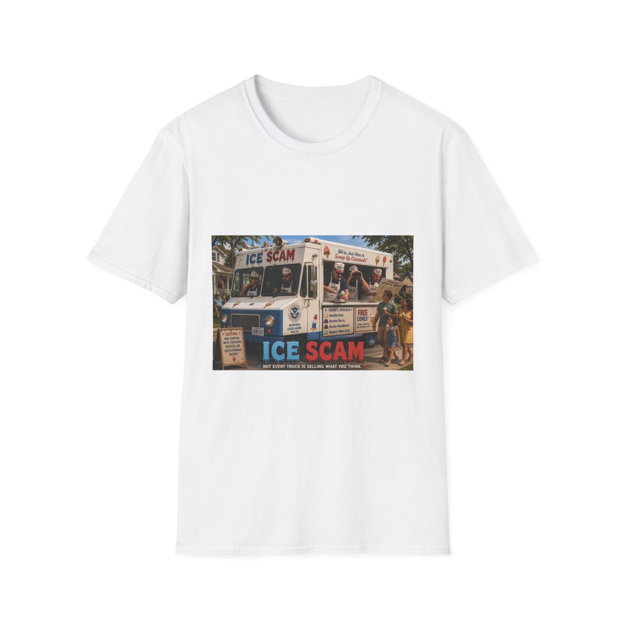 ICE SCAM Shirt | Funny Political Satire Ice Cream Truck Graphic Tee | Unisex Vintage Style T-Shirt